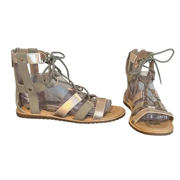 SOREL Gladiator Sage &amp; Metallic Gold  Leather Lace Up Women’s Sandals Size 9