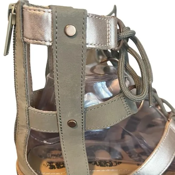 SOREL Gladiator Sage &amp; Metallic Gold  Leather Lace Up Women’s Sandals Size 9