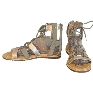 SOREL Gladiator Sage &amp; Metallic Gold  Leather Lace Up Women’s Sandals Size 9