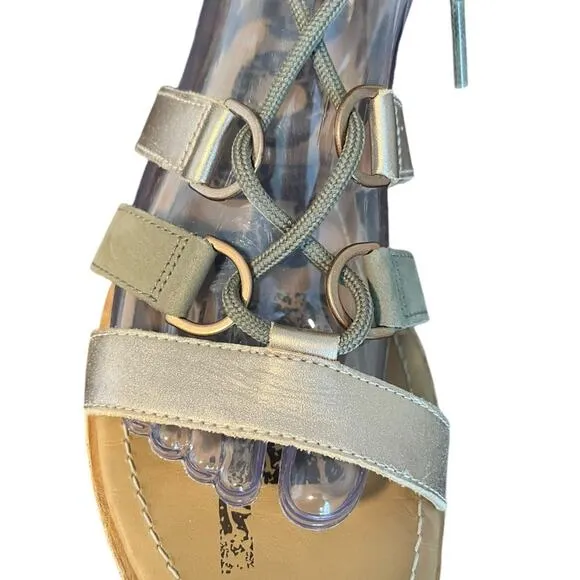 SOREL Gladiator Sage &amp; Metallic Gold  Leather Lace Up Women’s Sandals Size 9