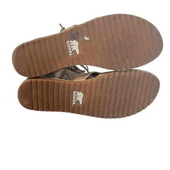 SOREL Gladiator Sage &amp; Metallic Gold  Leather Lace Up Women’s Sandals Size 9