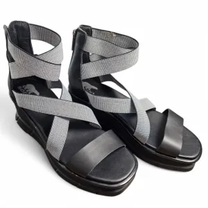 Sorel Joanie III Strappy Platform Black/White Sandals Womens Size 10