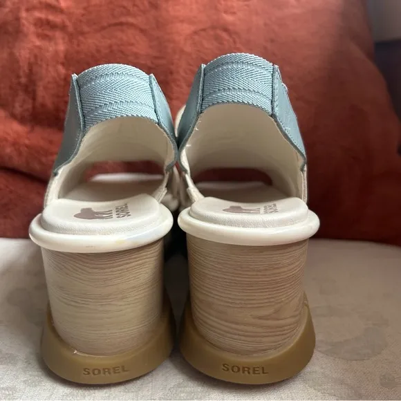 Sorel JoanieIII Cream Slingback Leather Wedge Sandals 7.5