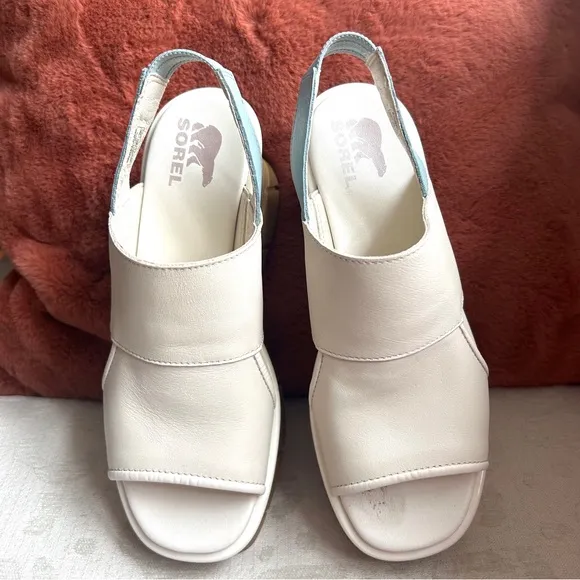 Sorel JoanieIII Cream Slingback Leather Wedge Sandals 7.5