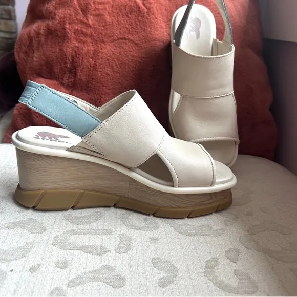 Sorel JoanieIII Cream Slingback Leather Wedge Sandals 7.5