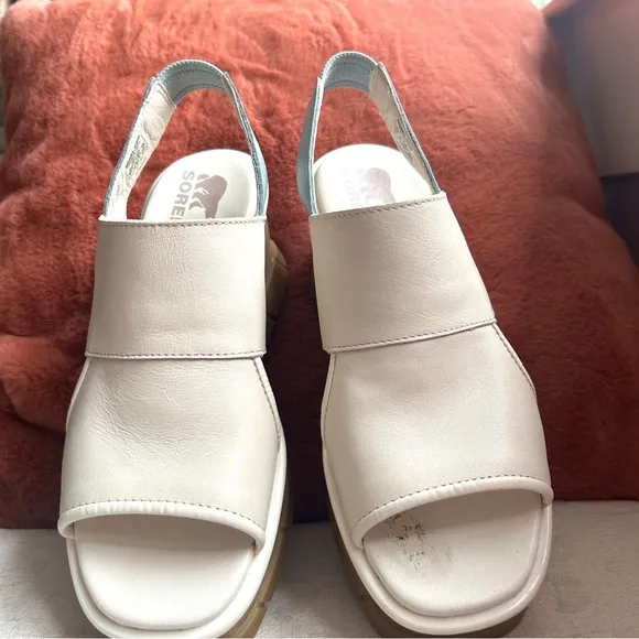 Sorel JoanieIII Cream Slingback Leather Wedge Sandals 7.5