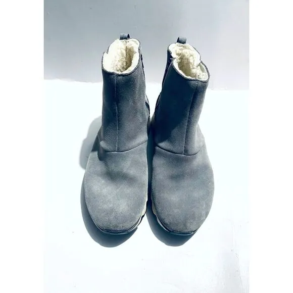 Sorel Kinetic Short leather boots faux fair insulated gray casual winter women 8