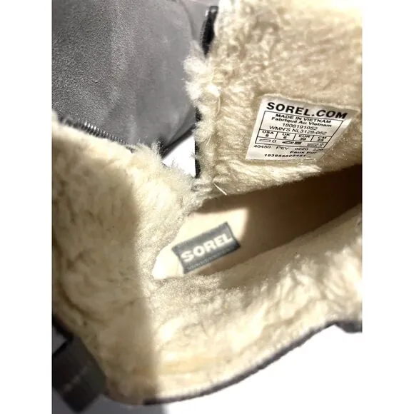 Sorel Kinetic Short leather boots faux fair insulated gray casual winter women 8
