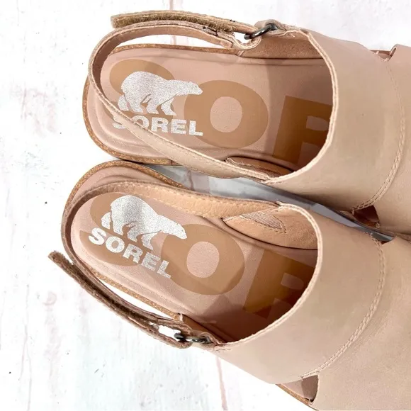 Sorel Leather Ella Il Slingback Sandals in Nude Beige