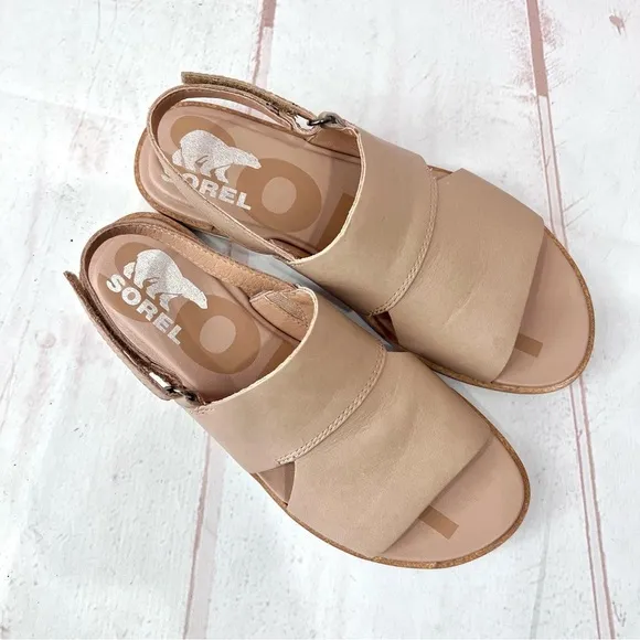 Sorel Leather Ella Il Slingback Sandals in Nude Beige