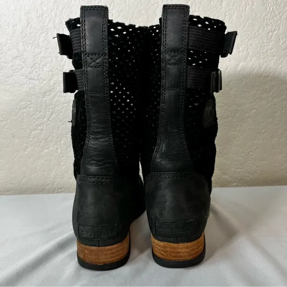 Sorel Major Pull-On Perforated Black Leather Moto Riding Boots Size 6.5