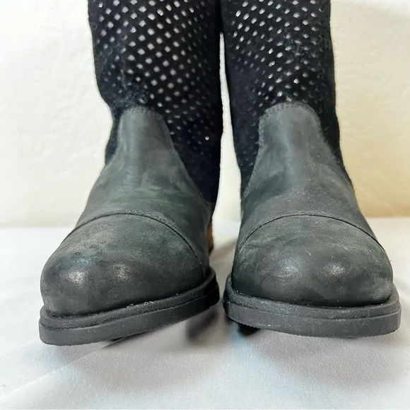 Sorel Major Pull-On Perforated Black Leather Moto Riding Boots Size 6.5