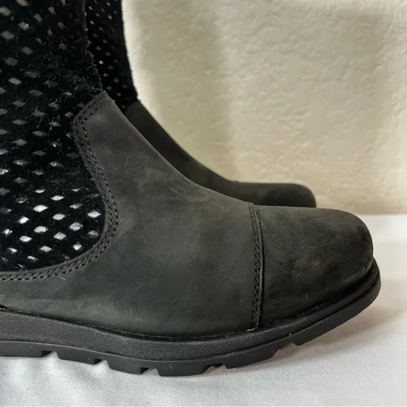Sorel Major Pull-On Perforated Black Leather Moto Riding Boots Size 6.5