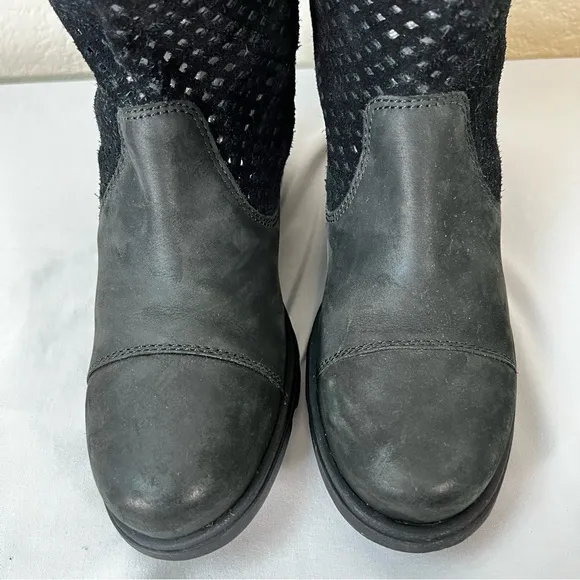 Sorel Major Pull-On Perforated Black Leather Moto Riding Boots Size 6.5