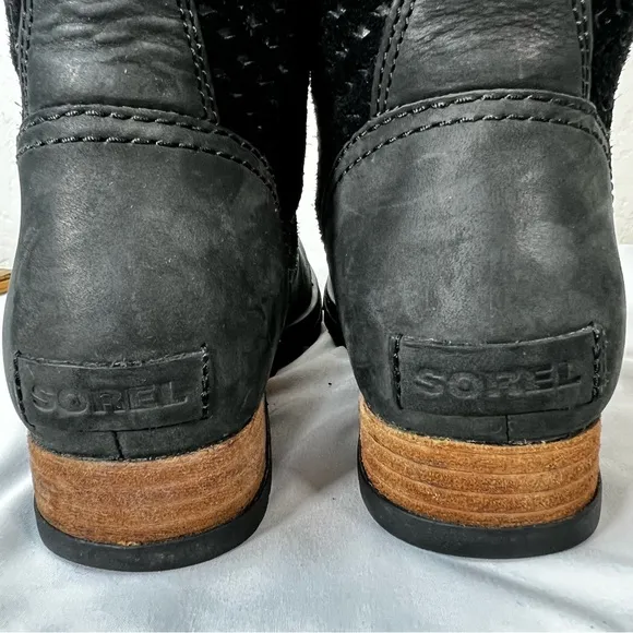 Sorel Major Pull-On Perforated Black Leather Moto Riding Boots Size 6.5