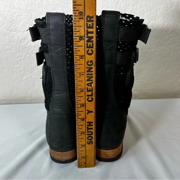 Sorel Major Pull-On Perforated Black Leather Moto Riding Boots Size 6.5