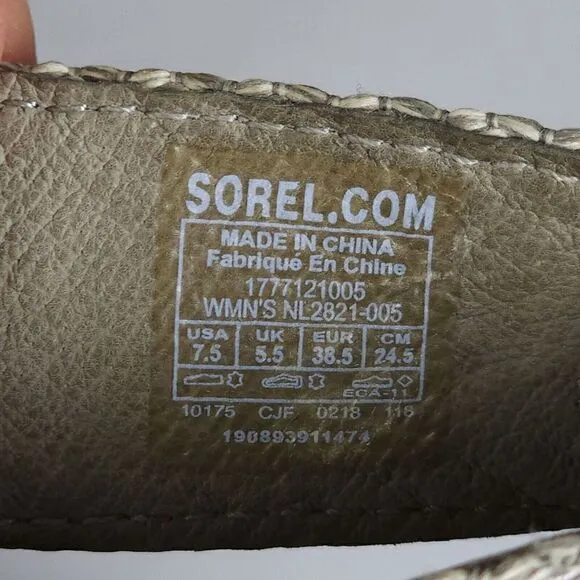 Sorel Women's Joanie Lace Kettle US 7,5 Gray Leather Wedge Strappy Sandals