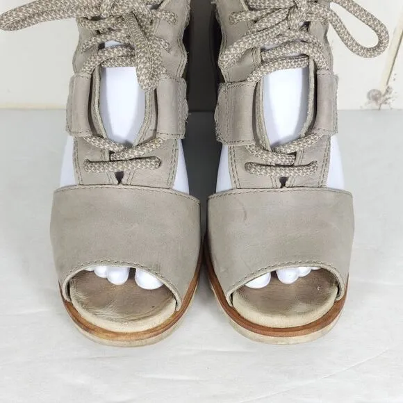 Sorel Women's Joanie Lace Kettle US 7,5 Gray Leather Wedge Strappy Sandals