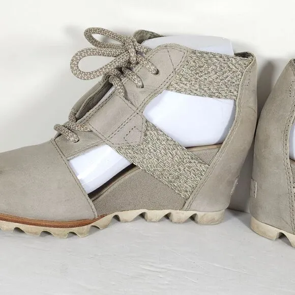 Sorel Women's Joanie Lace Kettle US 7,5 Gray Leather Wedge Strappy Sandals