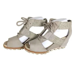 Sorel Women's Joanie Lace Kettle US 7,5 Gray Leather Wedge Strappy Sandals