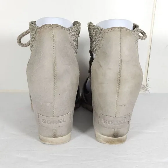 Sorel Women's Joanie Lace Kettle US 7,5 Gray Leather Wedge Strappy Sandals