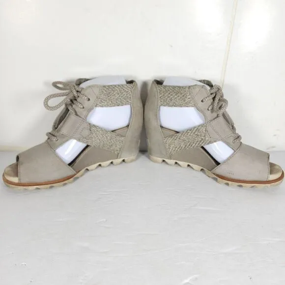 Sorel Women's Joanie Lace Kettle US 7,5 Gray Leather Wedge Strappy Sandals