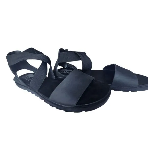 SOREL Women’s Sorely Ella II Sandals Black Strappy Flat US 10