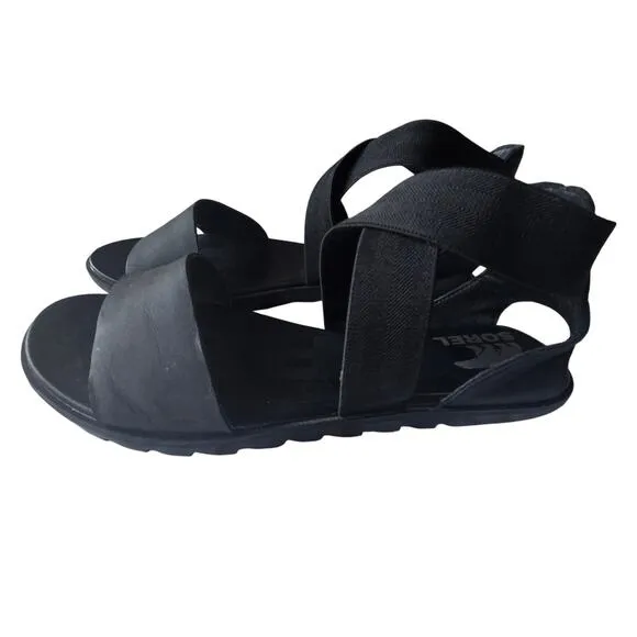 SOREL Women’s Sorely Ella II Sandals Black Strappy Flat US 10