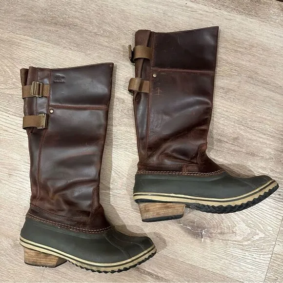 SOREL SLIMPACK II RIDING TALL BOOTS IN UMBER/BRITISH TAN size 9.5