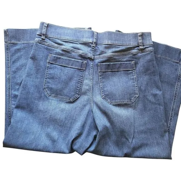 SPANX Jeans Women's 1X Petite Blue Everywear Cropped Wide Leg Comfort Stretch