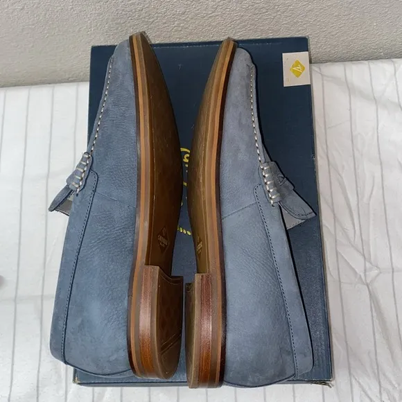 SPERRY Gold Cup Exeter Suede Tassel Penny Loafers, Mens size 10,Blue Mirage