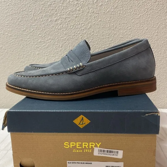 SPERRY Gold Cup Exeter Suede Tassel Penny Loafers, Mens size 10,Blue Mirage