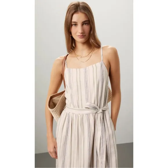 SPLENDID | $198 Hartford Midi Dress in Off-White Stripe, Size XS