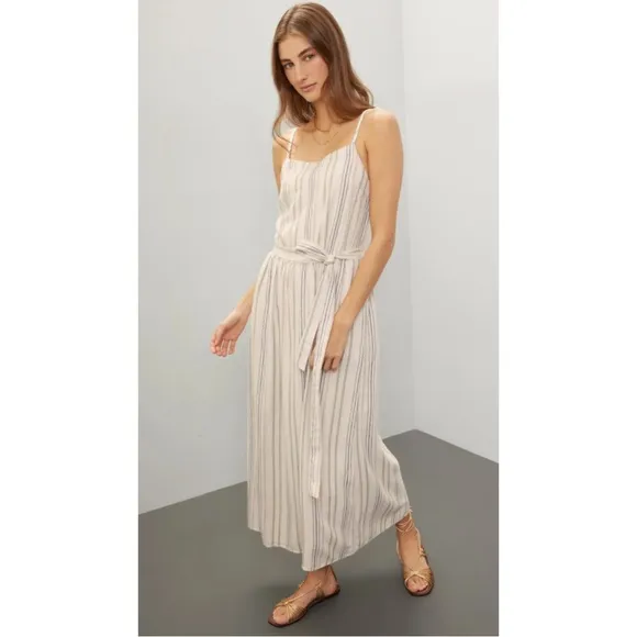 SPLENDID | $198 Hartford Midi Dress in Off-White Stripe, Size XS
