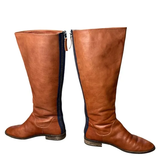 Splendid Leather Boots Knee Hi Boots Cognac Back Zipper Casual Contemporary sz 7