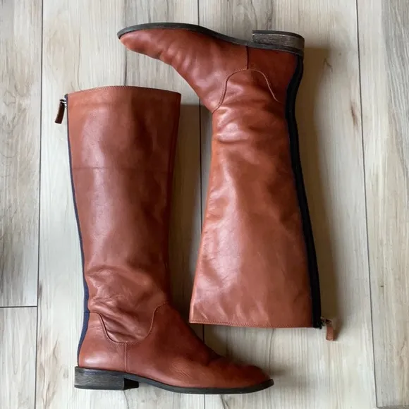 Splendid Leather Boots Knee Hi Boots Cognac Back Zipper Casual Contemporary sz 7