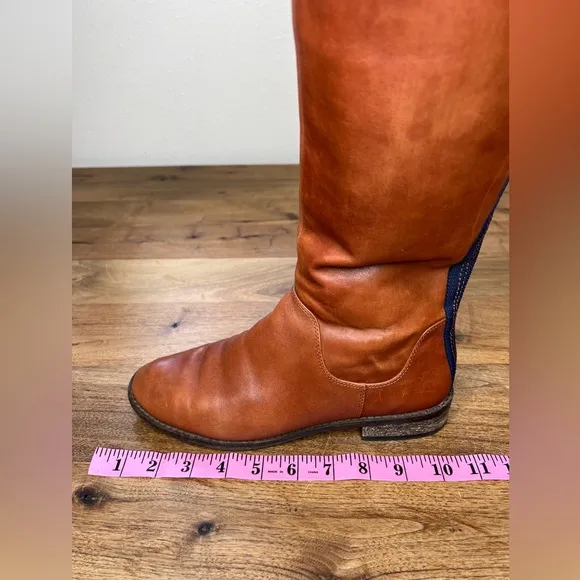 Splendid Leather Boots Knee Hi Boots Cognac Back Zipper Casual Contemporary sz 7