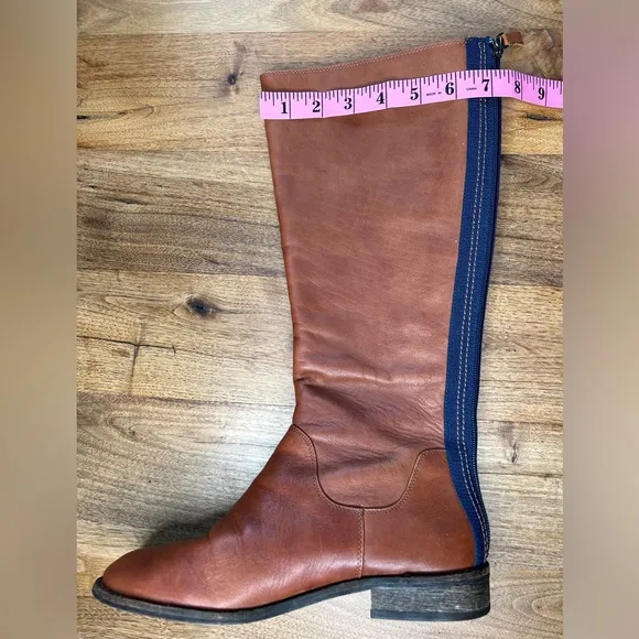 Splendid Leather Boots Knee Hi Boots Cognac Back Zipper Casual Contemporary sz 7