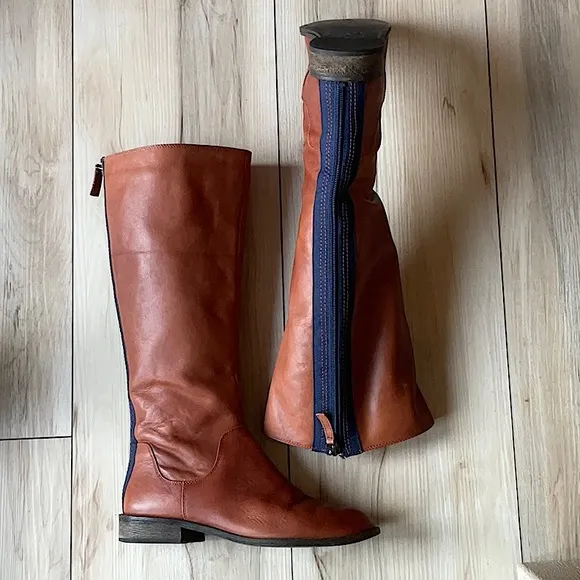 Splendid Leather Boots Knee Hi Boots Cognac Back Zipper Casual Contemporary sz 7