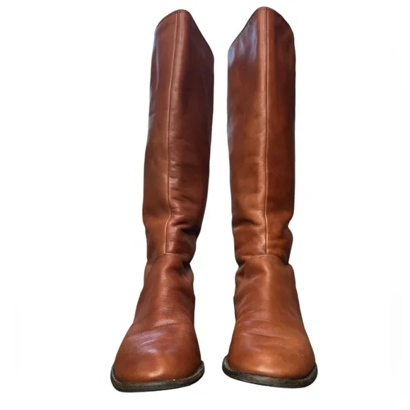 Splendid Leather Boots Knee Hi Boots Cognac Back Zipper Casual Contemporary sz 7