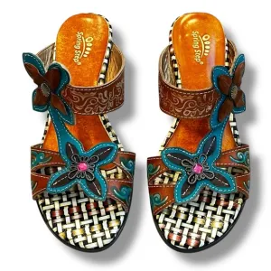 Spring Step Durrow Sandals Art to wear Flowers Jewels Boho Colorful EU39/US 8.5