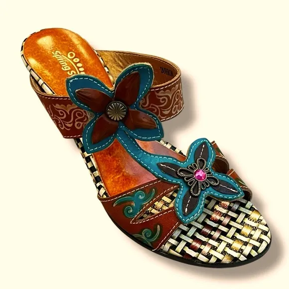 Spring Step Durrow Sandals Art to wear Flowers Jewels Boho Colorful EU39/US 8.5
