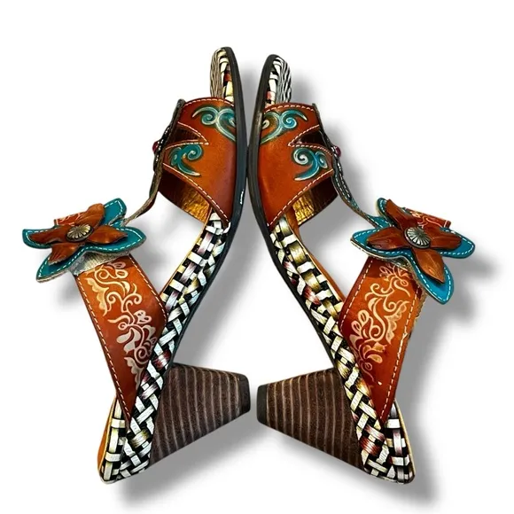 Spring Step Durrow Sandals Art to wear Flowers Jewels Boho Colorful EU39/US 8.5