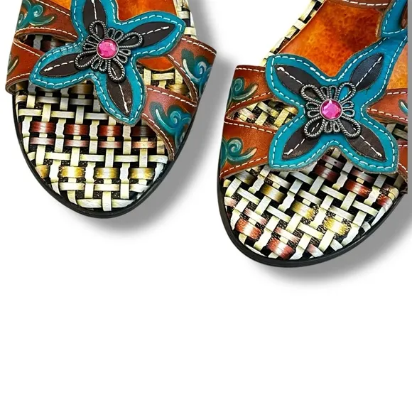 Spring Step Durrow Sandals Art to wear Flowers Jewels Boho Colorful EU39/US 8.5