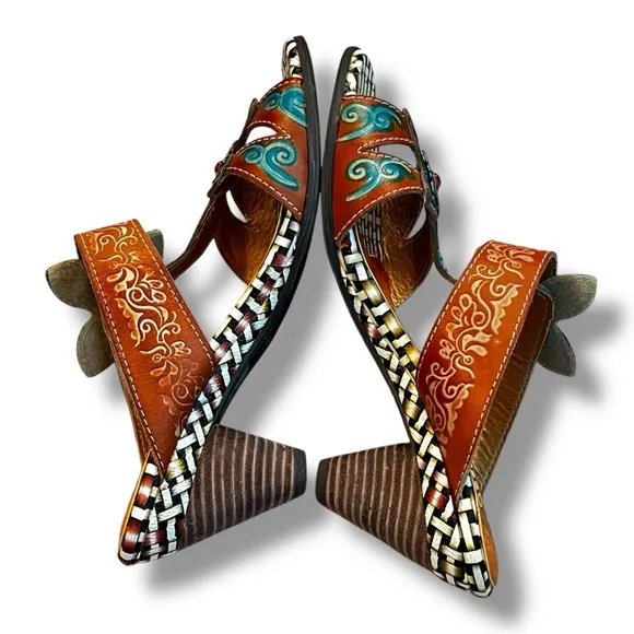 Spring Step Durrow Sandals Art to wear Flowers Jewels Boho Colorful EU39/US 8.5