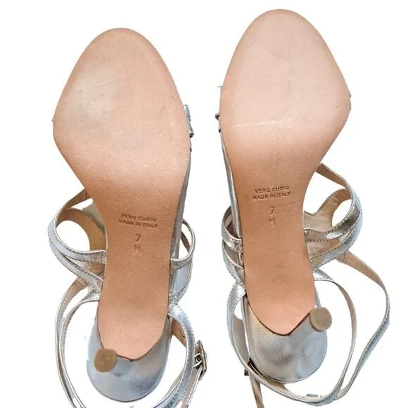 ST. JOHN Emily Silver Strappy High Heels Dressy Evening