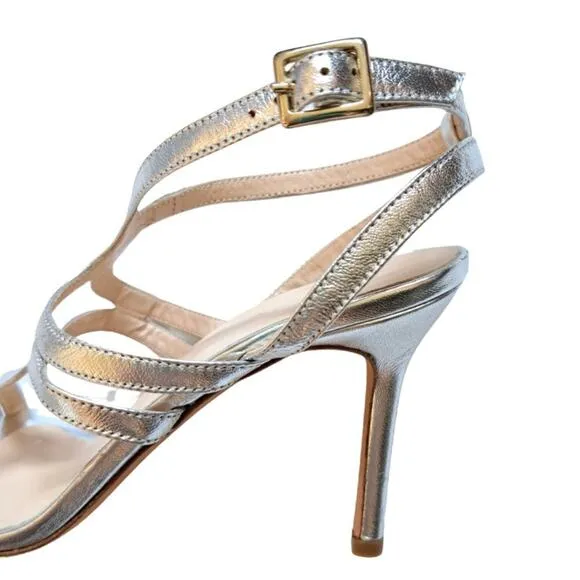 ST. JOHN Emily Silver Strappy High Heels Dressy Evening