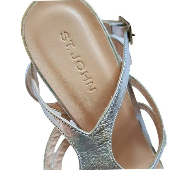 ST. JOHN Emily Silver Strappy High Heels Dressy Evening