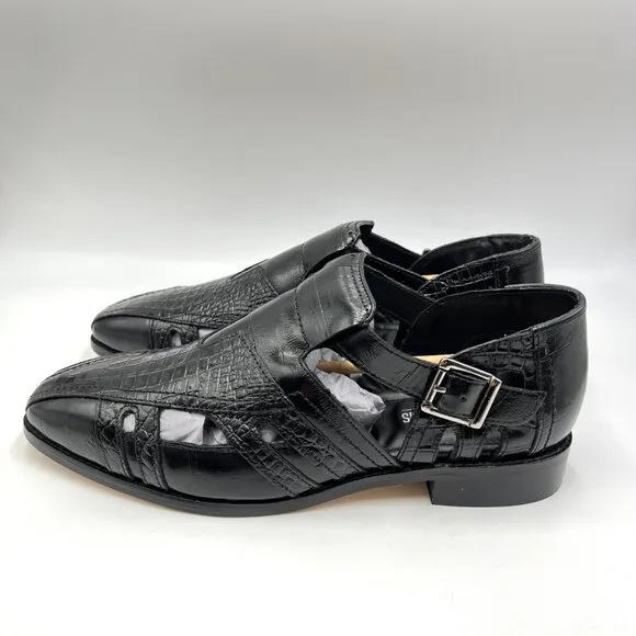 Stacy Adams Mens 10M Calvino Black Leather Closed Toe Sandals Dress Shoes