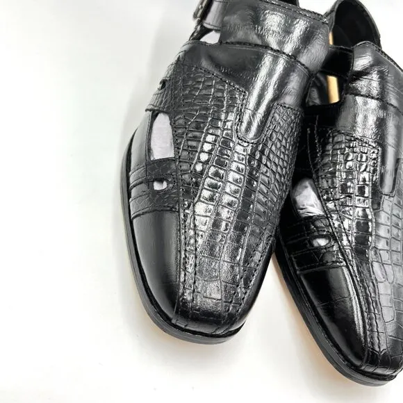 Stacy Adams Mens 10M Calvino Black Leather Closed Toe Sandals Dress Shoes